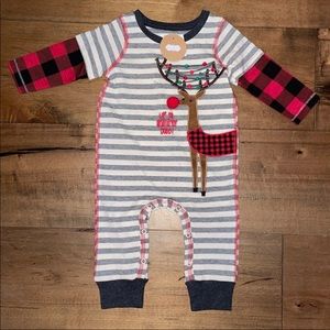 Mud Pie Gray & Red Reindeer Up to Snow Good Playsuit